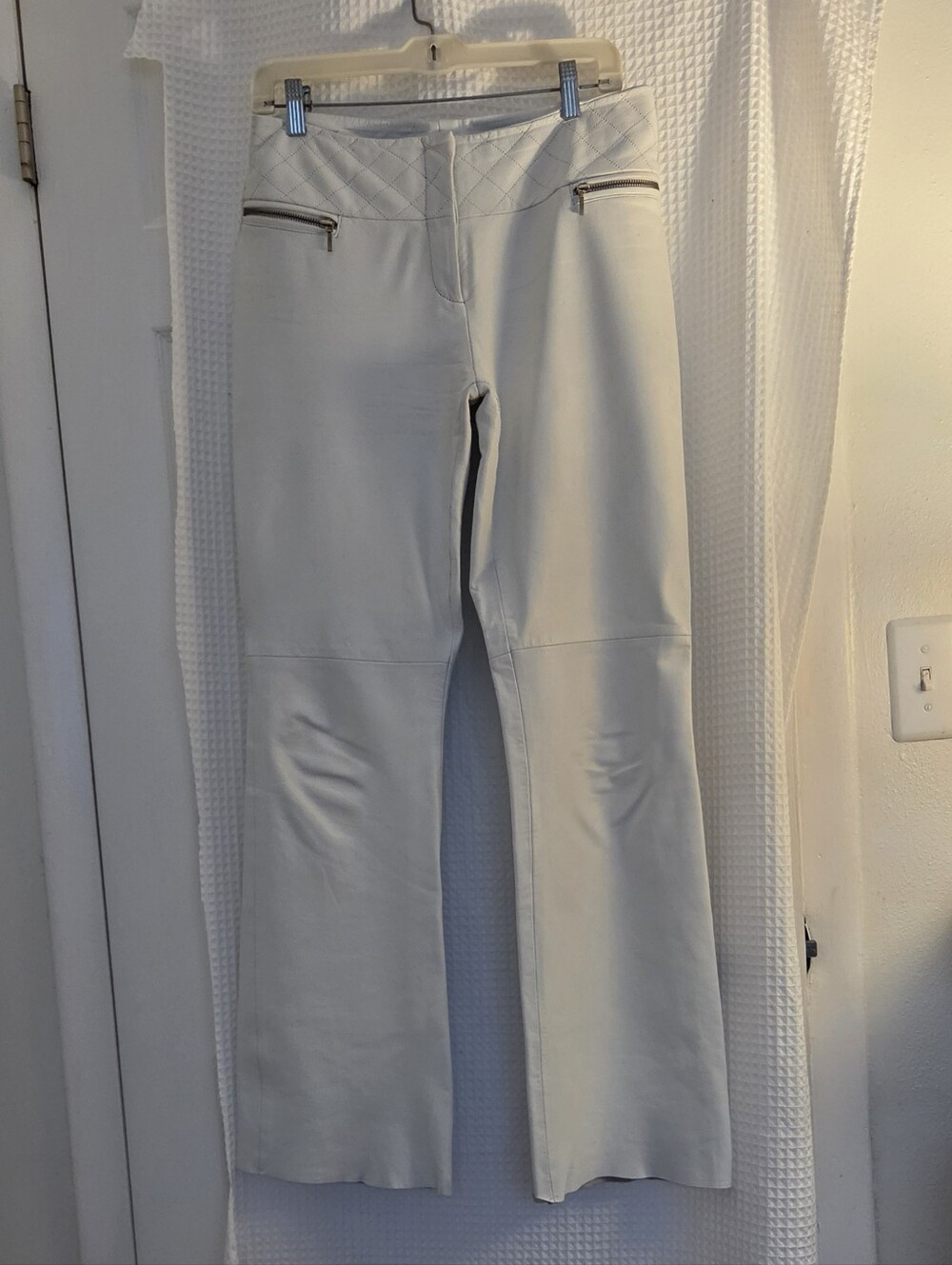 Vintage CACHÉ White Genuine Leather Bootcut Pants Quilted Moto Y2K Size 8